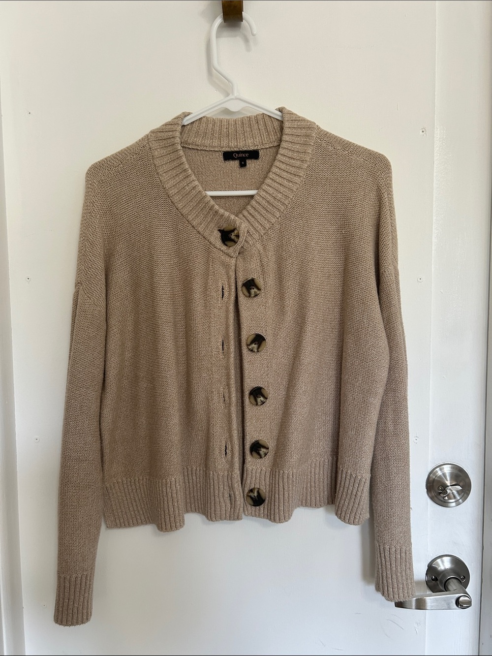 Quince Taupe Button-Front Knit Cardigan